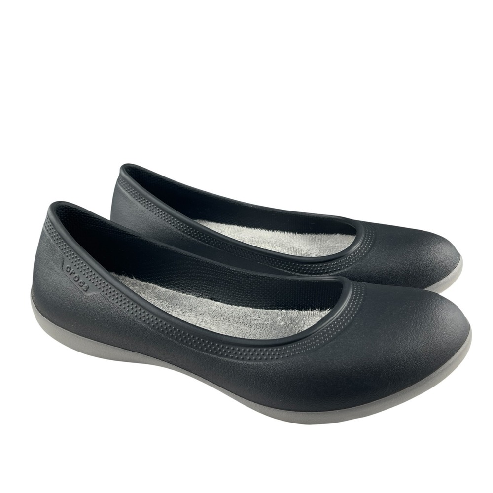 Crocs Women's Ballet Flats Size 10 Black Fleece Lined Slip On Shoes Comfort